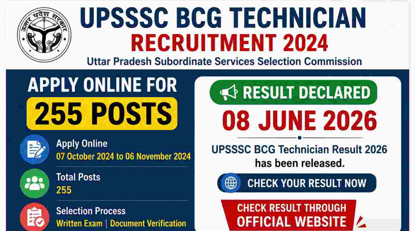 UPSSSC BCG Technician Recruitment 2024 Apply Online for 255 Posts